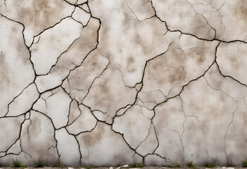 Old and gray peeling paint on the wall. Concrete wall with old cracked flaking paint. Grunge texture for wide panoramic background
