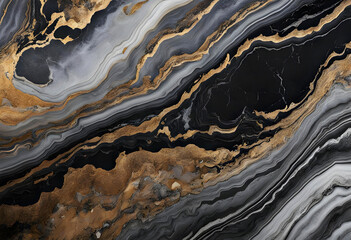 Marble texture. Gray marble texture with black and gold patterns. Dark gray marble texture with gold and black streaks.