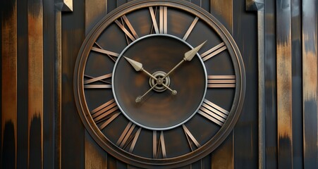 Art Deco clock tower with bold Roman numerals and metallic finish