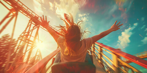 Bipolar Disorder: The Rollercoaster Mood Swings and Identity Shifts - Picture a person on a rollercoaster with extreme mood swings and shifting sense of identity, illustrating the highs and lows of bi - obrazy, fototapety, plakaty