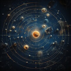 Illustration of Solar System with Celestial Orbits - 790989209