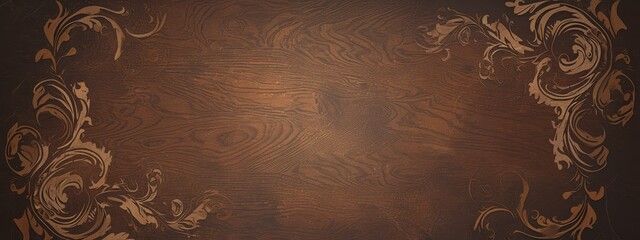A closeup of the rough, natural wood grain texture with visible knottiness and swirling patterns. The background is dark brown to warm beige in color, creating an aged look