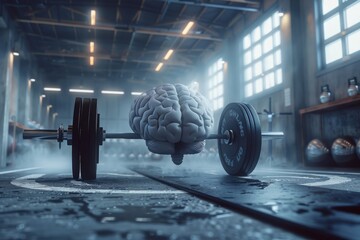 Human brain doing workout heavy work powerlifting power calculations health intelligence smart person training education depiction of creativity exercise mental state sport spirit