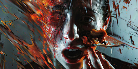 Schizophrenia: The Distorted Reality and Fragmented Self - Imagine a person surrounded by distorted visions and a fragmented sense of self, illustrating the experience of schizophrenia