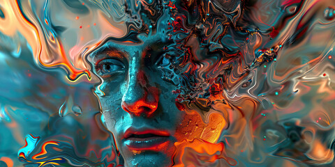 Schizophrenia: The Distorted Reality and Fragmented Self - Imagine a person surrounded by distorted visions and a fragmented sense of self, illustrating the experience of schizophrenia - obrazy, fototapety, plakaty