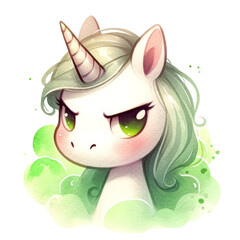 Cute unicorn, watercolor style. Illustration on a transparent background.