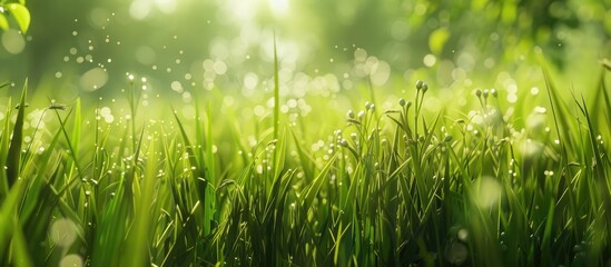 Obraz premium Green grass serves as a natural backdrop with its fresh spring hues.