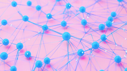 A web of electric blue dots connected by azure lines on a soft, pastel pink background, creating a striking visual metaphor for the internet of things (IoT). 