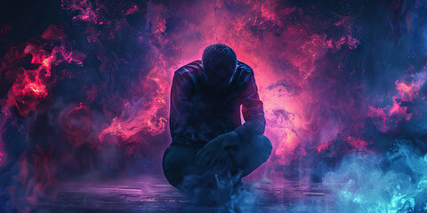 Suicidal Ideation: The Dark Thoughts and Hopelessness - Visualize a person consumed by dark thoughts and feelings of hopelessness, illustrating the experience of suicidal ideation.