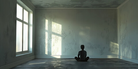 Loneliness: The Empty Room and Longing - Visualize an empty room with a person longing for connection, illustrating the feeling of loneliness - obrazy, fototapety, plakaty