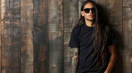 Black Tshirt mockup, featuring a rebel look male model