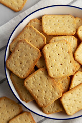Oven Baked Crackers on a Plate, top view. Close-up.