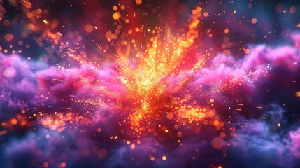 Fototapeta na wymiar Vibrant firework explosion illustration with yellow and pink sparks against a dark sky