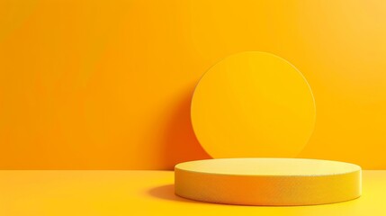 Compact podium on a bright yellow backdrop, cheerful and inviting for children's products.