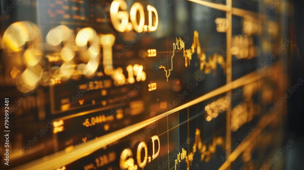 Leinwandbilder close-up of a computer screen showing real-time stock market data with gold price movements.