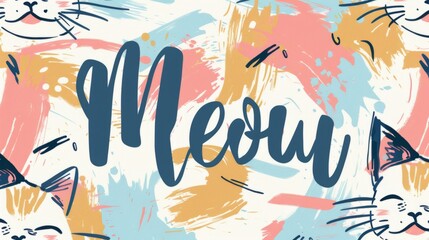 Obraz premium Hand drawn illustration with cats and word meow