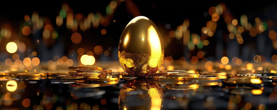 Discover a striking golden egg positioned on a fluctuating stock chart, symbolizing the allure of secure and profitable investments in today's market.