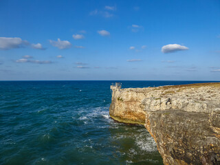 Scenic view of the coastline of Gargano National Park near Sfinale, in Apulia, Italy, Europe. Rocky...