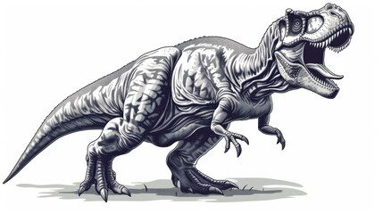 Hand drawn illustration of a dinosaur, on a pristine white background - obrazy, fototapety, plakaty