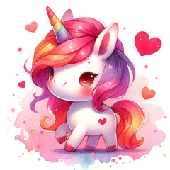 Cute unicorn, watercolor style. Illustration on a transparent background.