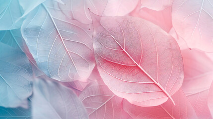 Pastel pink leaves structure, leaf background with veins and cells, translucent with light pastel...