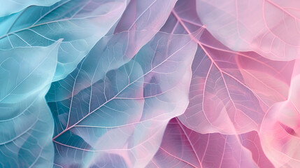 Pastel pink leaves structure, leaf background with veins and cells, translucent with light pastel colors.