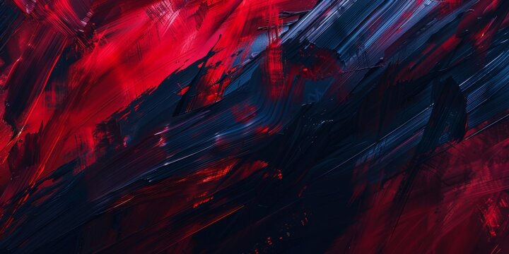 Bold Ruby Red and Midnight Blue Artistic Fusion Abstract Painting Masterpiece