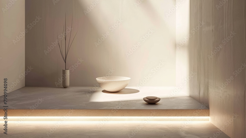 Poster lightbox-style podium emitting a soft glow, ethereal and soft for delicate items.