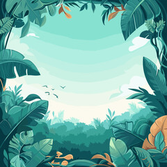 Fototapeta na wymiar jungle tropical leaves around copy space empty background vector cartoon illustration