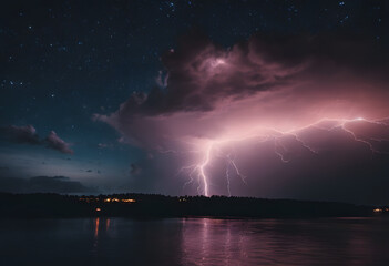 Naklejka na ściany i meble Electric Dreams: Thunderstorm Brilliance over Tranquil Lake