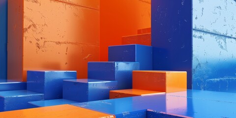 Bold Cobalt Blue and Fiery Orange Clash in Abstract Artistic Composition