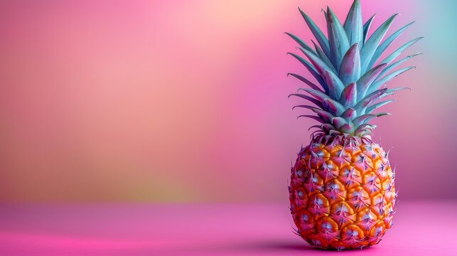 Vibrant tropical pineapple with dramatic pink and purple hues