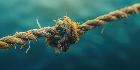Disconnection: The Frayed Rope and Broken Connection - Imagine a frayed rope symbolizing a broken connection, illustrating feelings of disconnection - obrazy, fototapety, plakaty