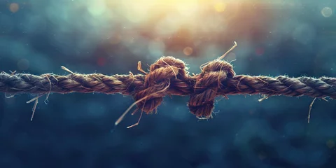Fotobehang Disconnection: The Frayed Rope and Broken Connection - Imagine a frayed rope symbolizing a broken connection, illustrating feelings of disconnection © Lila Patel