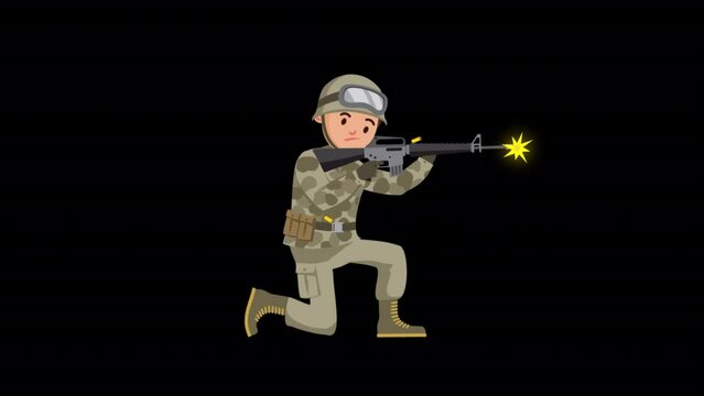 Soldier Shooting In War 2D Animation on Alpha Channel