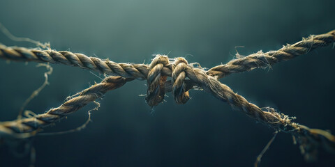 Disconnection: The Frayed Rope and Broken Connection - Imagine a frayed rope symbolizing a broken connection, illustrating feelings of disconnection - obrazy, fototapety, plakaty