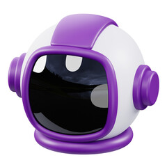 3D rendered purple and white astronaut helmet on transparent