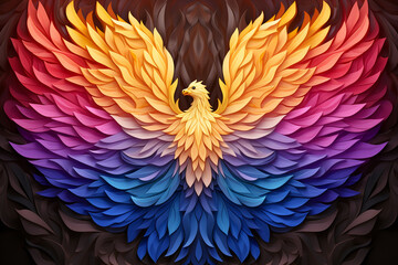 Colorful digital art of a phoenix with a fiery gradient of feathers
