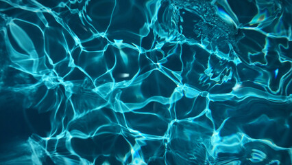 Fototapeta na wymiar Animated transparent clean blue swimming pool water surface with waves and sunlight glitters. Water background light reflection, pool bottom, moving liquid plastic smooth. 8k wallpaper 4k screensaver.