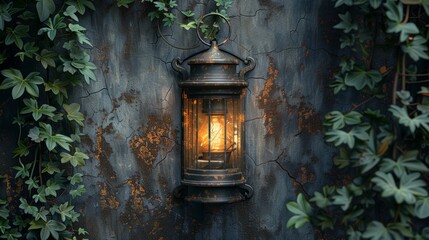 Vintage lantern glowing warmly against a textured blue background