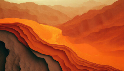 canyon with lava flowing or sunset over river - obrazy, fototapety, plakaty