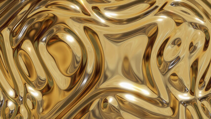 Liquid gold. Metal texture moves smoothly. Abstract premium yellow glitter background. Slow luxury glossy gradient.