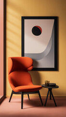 Cozy armchair next to artistic poster
