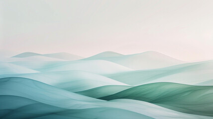 A serene and minimalist landscape crafted from translucent layers of soft, muted colors, suggesting rolling hills or quiet waves, inviting contemplation and calm - obrazy, fototapety, plakaty