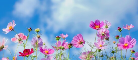 Obraz na płótnie Canvas flowerbed with vibrant flowers against a blue sky
