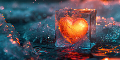 Numbness: The Ice Block and Frozen Heart - Visualize an ice block with a frozen heart inside, illustrating emotional numbness and detachment