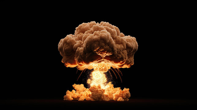 Nuclear explosion mushroom cloud on black background
