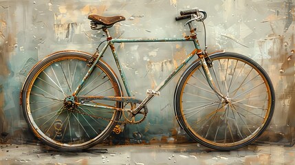 Vintage bicycle against a textured wall, displaying rustic charm and artistic appeal - obrazy, fototapety, plakaty