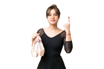 Young girl practicing ballet over isolated chroma key background pointing up a great idea