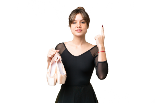 Young girl practicing ballet over isolated chroma key background pointing up a great idea